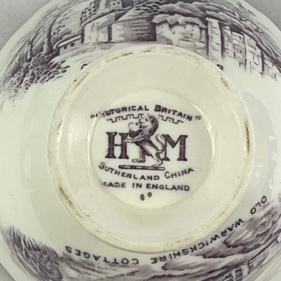 Sutherland China Tea Bowl Historical Britain Warwickshire Purple Gold Rim 1950s - Picture 7 of 13